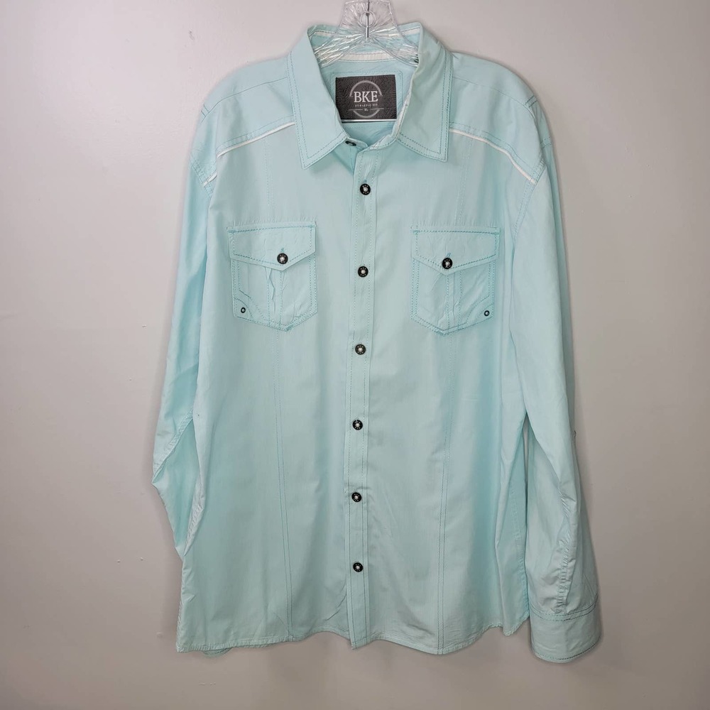 BKE Buckle Button Up Long Sleeve Western Shirt Mens Sz XL Athletic Fit Blue